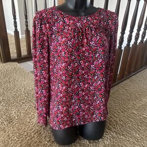 J. Crew Long Sleeve Round Neck Red/Pink Floral Blouse Top Women's Size Small